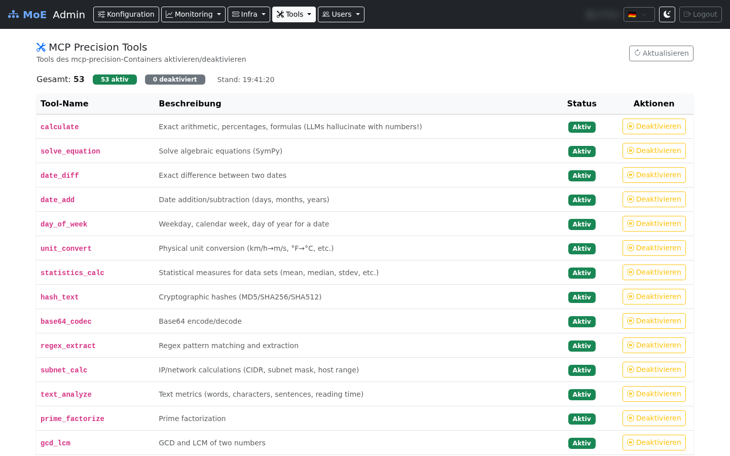 MCP Tools Admin View